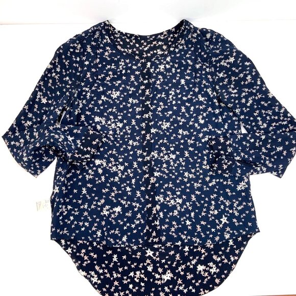 Rebecca Minkoff Silk Star Print Navy Blouse Career Size L - Picture 16 of 16